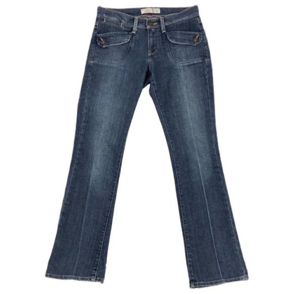 Old Navy Jeans Y2K Mid Rise Bootcut Medium Wash Blue Flap Pockets Women's Size 2